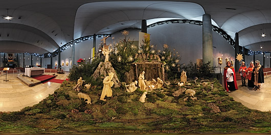 Panorama Kath. Pfarrkirche Christ-Knig Landau i.d.Pfalz, Weihnachtskrippe Altarraum rechts; equirectangulare Darstellung